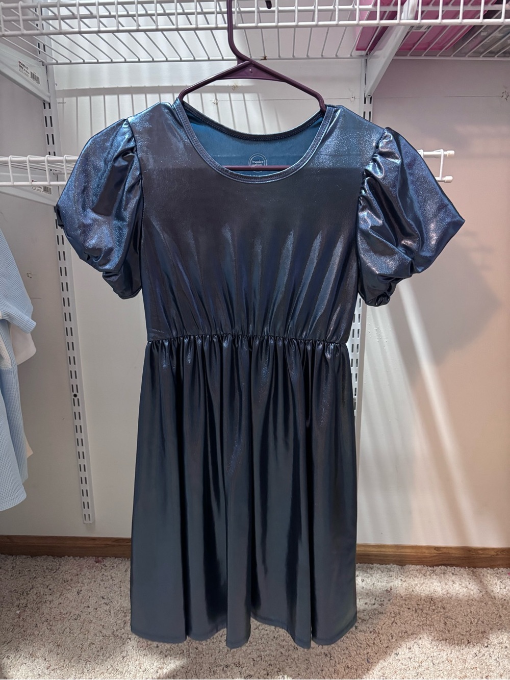wonder nation Shimmer Navy Puff-Sleeve Dress